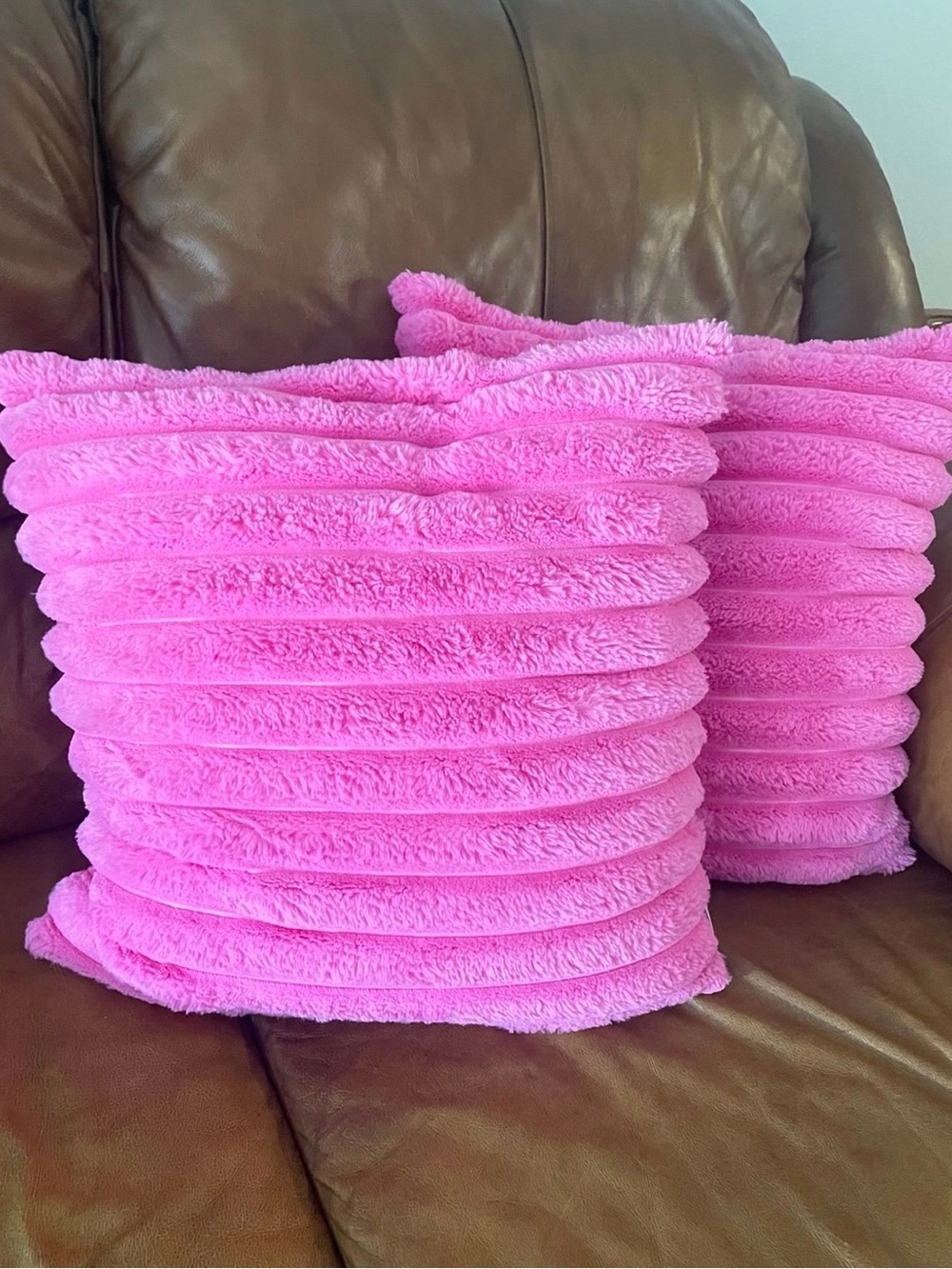 Amazon Pink Ribbed Plush Throw Pillow Covers